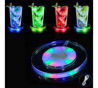sous-Verre LED - Lot de 4 sous-Verres Lumineux Rechargeables, 3 Modes d'éclairage pour bière, Cocktail et vin - Idéal pour Les fêtes, Mariages, Bars et discothèques (Couleur, Circulaire)