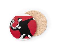 sous Verre Ronds Base Liège- Banksy Rage The Flower Thrower Street Art Graffiti Rouge - 1 unité (95 x 95 mm)