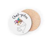 sous Verre Ronds Base Liège- Chat Pitre Chaton Humour Jeu de Mot Dessin - 1 unité (95 x 95 mm)