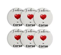 sous Verre Ronds Base Liège- J'adore La Corse Region de France Ajaccio - Lot de 6 (95 x 95 mm)