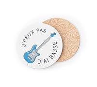 sous Verre Ronds Base Liège- J'Peux Pas J'Ai Basse Electrique Guitare Rock Blues - 1 unité (95 x 95 mm)