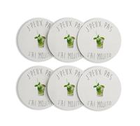 sous Verre Ronds Base Liège- J'Peux Pas J'Ai Mojito Humour - Lot de 6 (95 x 95 mm)
