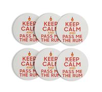 sous Verre Ronds Base Liège- Keep Calm and Pass me The Rum Parodie Angleterre Rhum - Lot de 6 (95 x 95 mm)