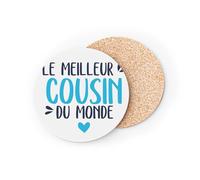sous Verre Ronds Base Liège- Le Meilleur Cousin du Monde Famille Cousins Idée Cadeau - 1 unité (95 x 95 mm)