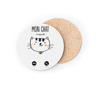 sous Verre Ronds Base Liège- Mon Chat m'appelle Chaton Animaux Mignon - 1 unité (95 x 95 mm)