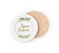 sous Verre Ronds Base Liège- Super Témoin Mariage Fiancée Noces Cercle Fleurs - 1 unité (95 x 95 mm)