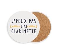 sous Verre Ronds en céramique - J'Peux Pas J'Ai Clarinette Instrument Vent Classique - 1 unité (108 x 108 mm)