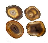 Sous-verres en agate | Tranches d'agate de géode de cristal de guérison pour la décoration intérieure Tasse à vin, bars (marron - LOT DE 4)