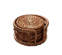 sous-Verres en Bambou Et Rotin Naturels Faits À la Main, Lot de 6 sous-Verres en Rotin pour Boissons, Assiettes de Base en Osier Antidérapantes pour Tasses À Thé, Plaques Isolantes pour Plats C Round