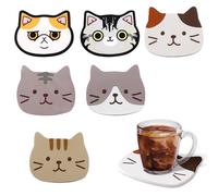 Sous-verres en silicone - Lot de 6 - Design chat - Antidérapants et résistants à la chaleur - Faciles à nettoyer - Motif chat mignon - Pour vin, verre, thé, boissonsbureau,boissons,meubles de cuisine