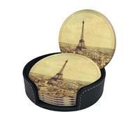sous-Verres rétro Paris Tour Eiffel pour Boissons avec Support, sous-Verres en Cuir Lot de 6, adaptés aux Types de Tasses et Tasses