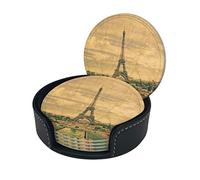 sous-Verres rétro Paris Tour Eiffel pour Boissons avec Support, sous-Verres en Cuir Lot de 6, adaptés aux Types de Tasses et Tasses