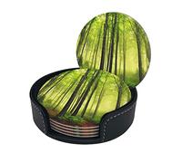 sous-Verres Summer Misty Forest pour Boissons avec Support, Lot de 6 sous-Verres en Cuir, adaptés aux Types de Tasses et Tasses