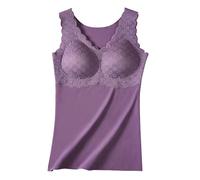 Sous-vêtement doublé thermique pour femme - Débardeur chaud en velours - Base chauffante avec poitrine - Grande taille - Camisoles longues pour femme, violet, L