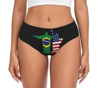 Sous-vêtement extensible imprimé Amérique et Brésil pour femme - Culotte douce pour la peau - Pour tous les types de corps, noir, Small