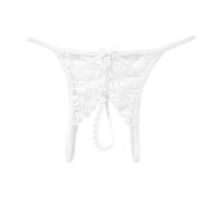 Sous-vêtement gainant pour femme - Transparent - Entrejambe ouvert - Dentelle - String - Culotte pour femme, Blanc., L