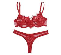 Sous-vêtement séduisant en dentelle avec trois anneaux en acier élégants pour une élégance séduisante et un confort élégant à chaque mouvement, rouge, L