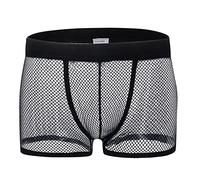 Sous-Vêtement Sexy en Résille pour Homme, Boxer Transparent en Maille, Lingerie Biniki Extensible Taille Basse, Culotte Creuse Chaude, Caleçon Amusant Transparent pour Costume d'Halloween Noir (XL)