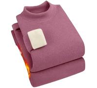 sous-vêtement Thermique en Velours Double Face for Femmes, Ensemble épais, Intime, Auto-Chauffant, Haut à col + Pantalon, 2 pièces pour Femmes(Rosered,L)