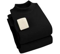 sous-vêtement Thermique en Velours Double Face for Femmes, Ensemble épais, Intime, Auto-Chauffant, Haut à col + Pantalon, 2 pièces pour Femmes(Black,M)