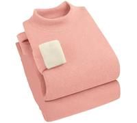 sous-vêtement Thermique en Velours Double Face for Femmes, Ensemble épais, Intime, Auto-Chauffant, Haut à col + Pantalon, 2 pièces pour Femmes(Pink,L)