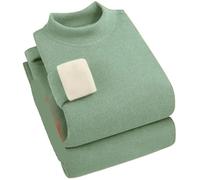 sous-vêtement Thermique en Velours Double Face for Femmes, Ensemble épais, Intime, Auto-Chauffant, Haut à col + Pantalon, 2 pièces pour Femmes(Green,XL)