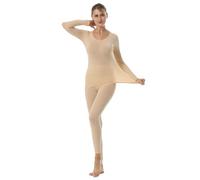 sous-Vêtement Thermique Femme,Ensemble de sous Vêtement Femme à Manches Longues Couche de Base Haut et Pantalon Chaud Leggings Automne Hiver pour Ski (Beige, Taille Unique)