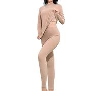 sous Vetement Thermique Femme Ski, Legging Chaud Hiver Taille Haute Ensemble DéTente à Manches Longues Et Col Mi-Haut Couleur Unie Brossé Slim Fonctionnels Respirants Sport
