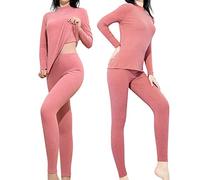 sous Vetement Thermique Femme Ski, Legging Chaud Hiver Taille Haute Ensemble DéTente à Manches Longues Et Col Mi-Haut Couleur Unie Brossé Slim Fonctionnels Respirants Sport