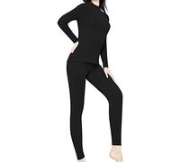 sous Vetement Thermique Femme Ski, Legging Chaud Hiver Taille Haute Ensemble DéTente à Manches Longues Et Col Mi-Haut Couleur Unie Brossé Slim Fonctionnels Respirants Sport
