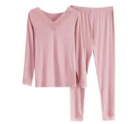 sous Vetement Thermique Grand Froid Femme, Ensembles De Pyjama Pyjama LéGer Col en V Modal Manches Longues Dentelle Homewear Deux PièCes VêTements De NUI Doux