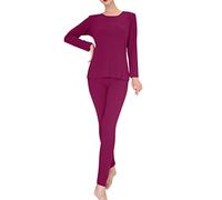 sous Vetement Thermique Grand Froid Femme Pyjama Manches Longues, Tenue Interieur Chaud Col Rond Fin sans Couture Style CoréEn DéContracté Respirants Moulants Extensibles Ultra Douce