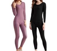 sous Vetement Thermique Grand Froid Femme, sous Vetement Thermique Ski Ensemble DéTente sans Couture Allemand Velours Double Face Givré sous 2 PièCes Respirants Couche De Base