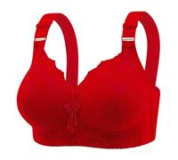 Sous-vêtements à la mode et décontractés boutonnés sur le devant pour les personnes âgées Soutien-gorge doux pour la peau et confortable Sous-vêtements en coton Culotte en dentelle blanche, Rouge, XXL