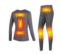 sous-vêtements Chauffants pour Femmes, Pantalons Chauffants pour Femmes et avec 6 Zones de Chauffage, Manches Longues Douces et Leggings pour Dames r Ensemble Thermique,Gris, L
