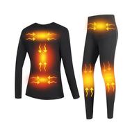 sous-vêtements Chauffants pour Femmes, Pantalons Chauffants pour Femmes et avec 6 Zones de Chauffage, Manches Longues Douces et Leggings pour Dames r Ensemble Thermique,Noir, 3XL