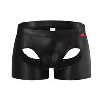sous-vêtements Cool en Cuir Verni pour Hommes String ajouré Sexy Style Moto Boxer élastique Brillant avec Poche bombée (Noir,S)