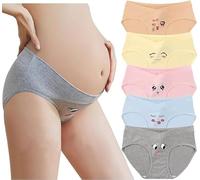 sous-Vêtements de Maternité pour Femmes Taille Basse en Forme de V Bikini Culotte de Grossesse en Coton Imprimé Sourire Culotte Extensible Respirante - Paquet de 5