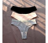 Sous-Vêtements De Sport Pour Filles,Culotte De Bikini,Sans Couture,En Coton Côtelé,Simple,Taille Basse,Grande Taille,3 Pièces.Black Pink Blue.L