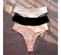 Sous-Vêtements De Sport Pour Filles,Culotte De Bikini,Sans Couture,En Coton Côtelé,Simple,Taille Basse,Grande Taille,3 Pièces.White Black Pink.L