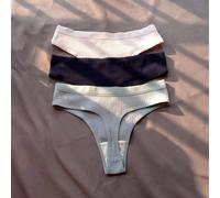 Sous-Vêtements De Sport Pour Filles,Culotte De Bikini,Sans Couture,En Coton Côtelé,Simple,Taille Basse,Grande Taille,3 Pièces.Purple Navy Blue.L