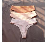 Sous-Vêtements De Sport Pour Filles,Culotte De Bikini,Sans Couture,En Coton Côtelé,Simple,Taille Basse,Grande Taille,3 Pièces.Pink Darkpink Purple.L