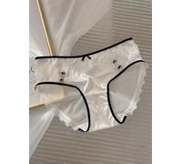 Sous-vêtements en dentelle pour femme avec nœud sur le devant, tissu polyester offrant un ajustement uniforme pour le printemps à l'hiver (M blanc)