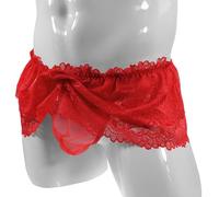 Sous-vêtements en dentelle pour homme conçus pour le crossdressing, y compris les culottes Sissy, les jupes, les culottes et les culottes orientées nuit (rouge)