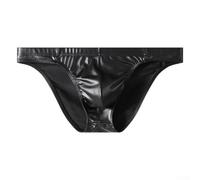 Sous-vêtements en similicuir pour homme - Taille basse - Poche bombée - Pour un usage quotidien et une fête - Bleu - Taille M (2XL Noir)