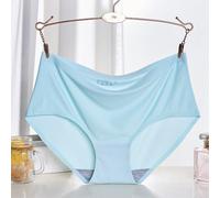 Sous-vêtements en soie glacée sans couture pour femme - Taille moyenne - Culotte taille basse pour des vacances quotidiennes confortables et une tenue en boîte de nuit (L bleu)