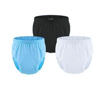 Sous-vêtements étanches for adultes for l'incontinence, housse de couche lavable et réutilisable for adulte, housse de pantalon en plastique(Blue+Black+White,Medium)
