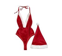 sous Vetements Feminins Sexy Coquine Noel Nuisette Rouge Noël Mère Coquine Déguisement Saint Valentin Adulte Robe De Nuit Charmant Teddy Babydoll en Dentelle Florale Cosplay 1/2/3 Pièces Body