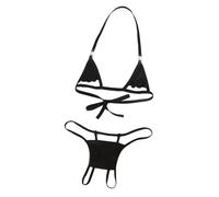 sous Vêtements Femme - Lingerie Sexy pour Femme Ensemble Bralette Bondage Et String Ouvert À l'entrejambe Confortable sans Armatures Idéal pour Les Loisirs Et La Romance À La Maison (Black S)