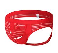 sous vêtements Homme décontracté Solide rayé T Dos sous-vêtement Pantalon Nylon Culotte évider Confortable String Dés Coquins (Red, M)